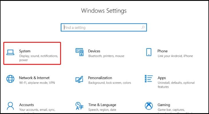 Vào Settings > Chọn System